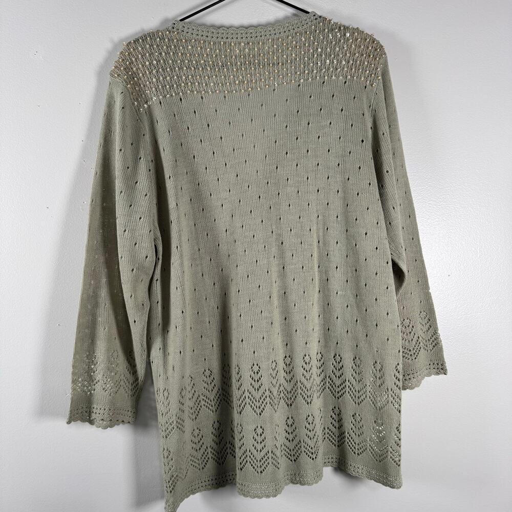Vintage Plum Blossom Womens Green 100% Silk Button Front Cardigan Sweater Sz XXL - Picture 8 of 10